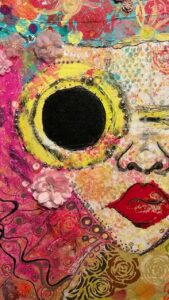 Abstrakcyjny obraz – czarna kula na kolorowym tle – Anna Obrazy i Ja